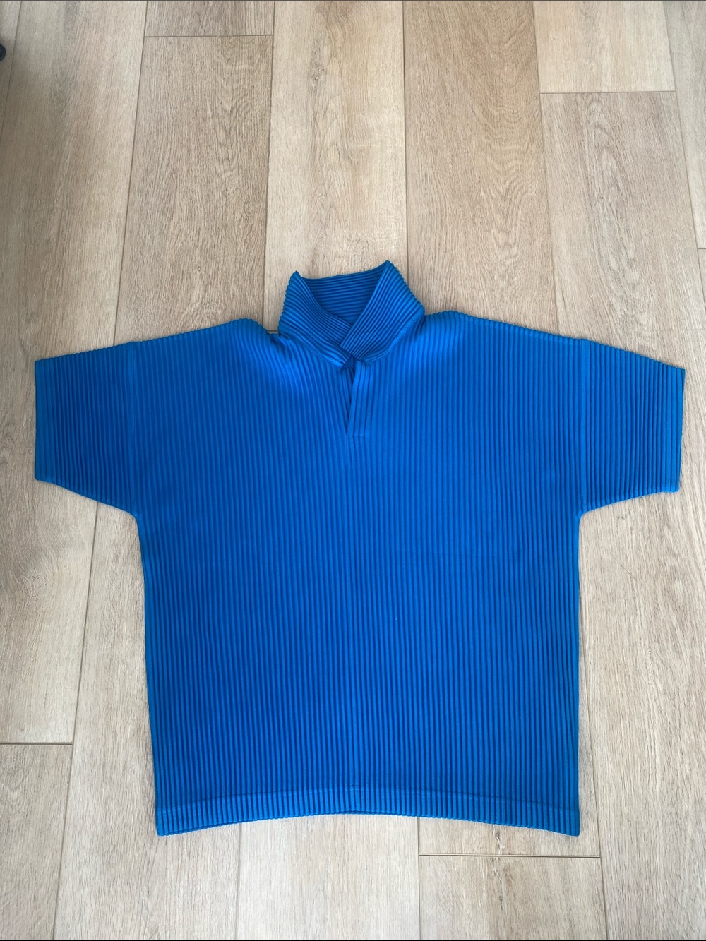 Men's Ribbed Blue Short-Sleeve Polo Shirt